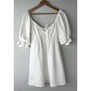 SABO Women’s Mini Dress Kartia Babydoll Puff Sleeve White Cotton Size Small US 4